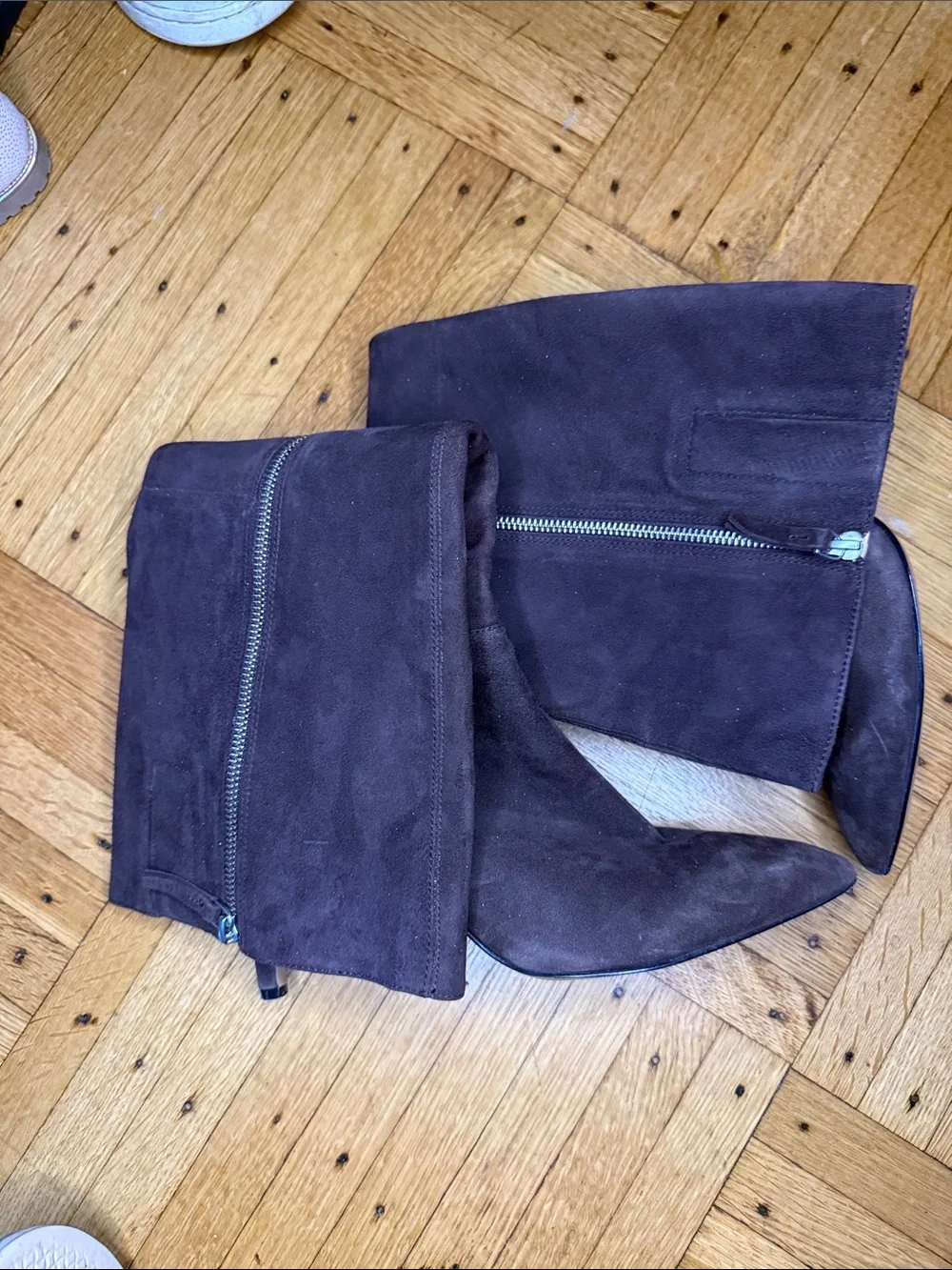 Nine West Dark Brown Suede Calve High Pointed Boots